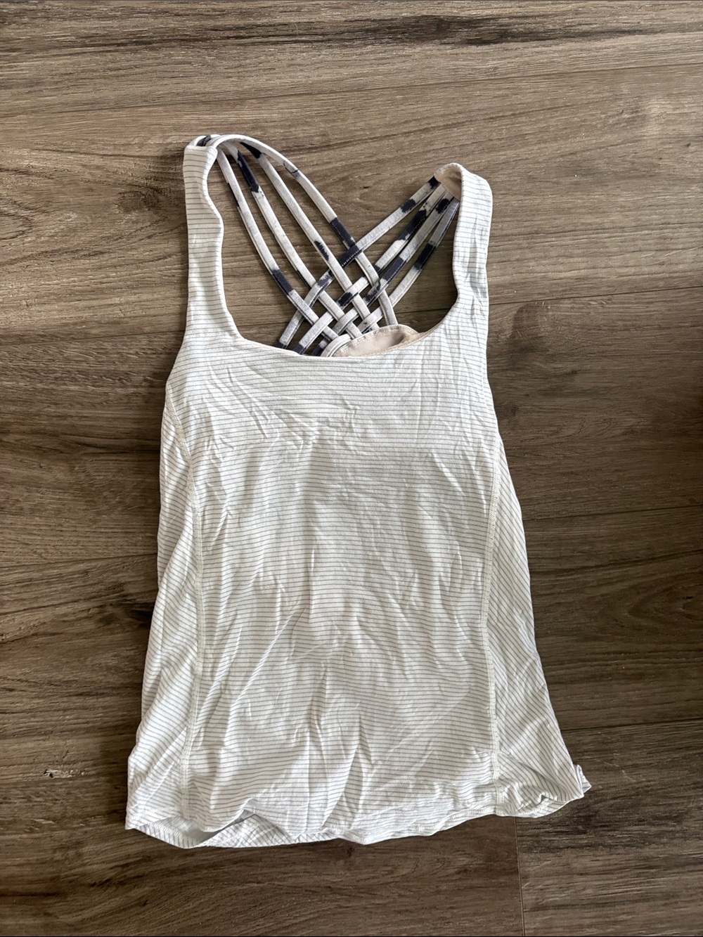 lululemon athletica Cream Strappy Back Tank with Subtle Stripes